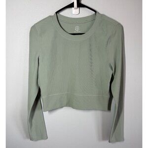Move Theology Womens Ribbed Contour Crop Top Large Green Long Sleeve Activewear